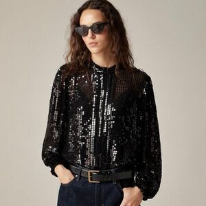 J. Crew Black Sequin Balloon-Sleeve Top